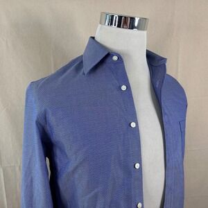 Brooks Brothers 14.5 34 Milano Fit Shirt Blue Geometric Non-Iron Cotton Mens